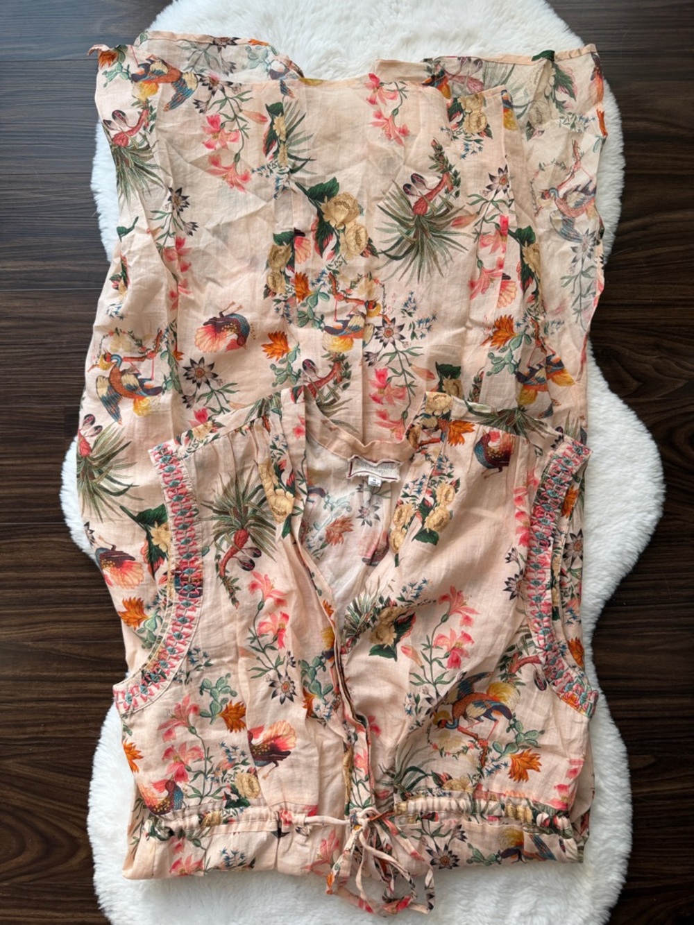 Johnny Was Workshop Floral Peach Midi Dress Embroidered sleeves size XL - Picture 2 of 15